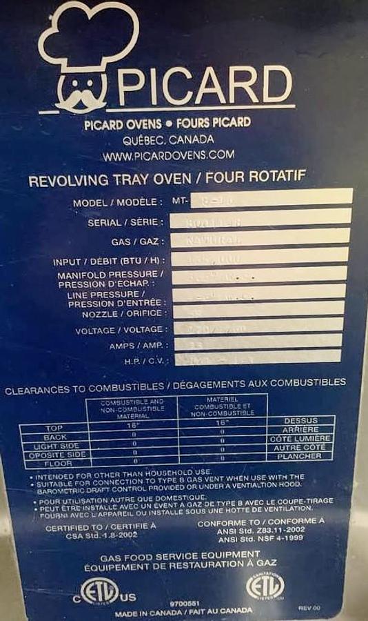 Used Picard Revolving 8 tray oven - natural gas