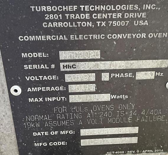 Refurbished Turbochef 2020 double stack conveyor oven