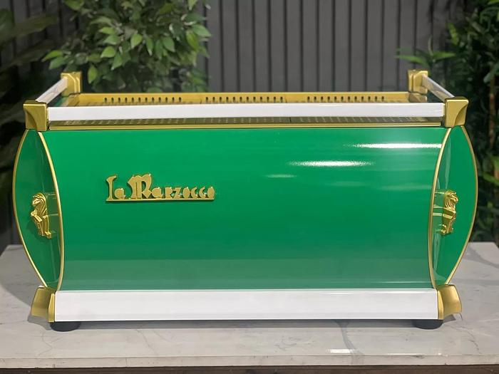 Refurbished LA MARZOCCO GB5 3 GROUP ESPRESSO COFFEE MACHINE GREEN, WHITE & GOLD COMMERCIAL