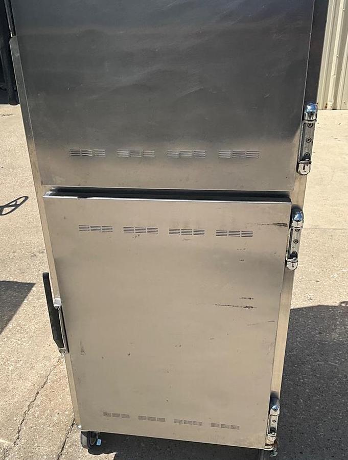 Used Alto Shaam heated food warmer cabinet on casters