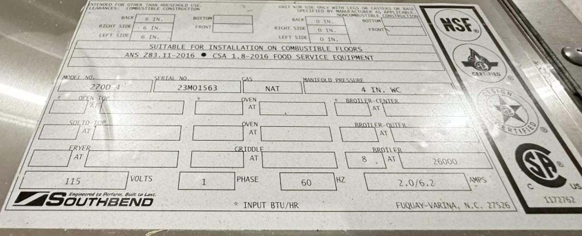 Used SOUTHBEND 34" UPRIGHT INFRARED BROILER (NEW) - PRICE HAS BEEN SLASHED