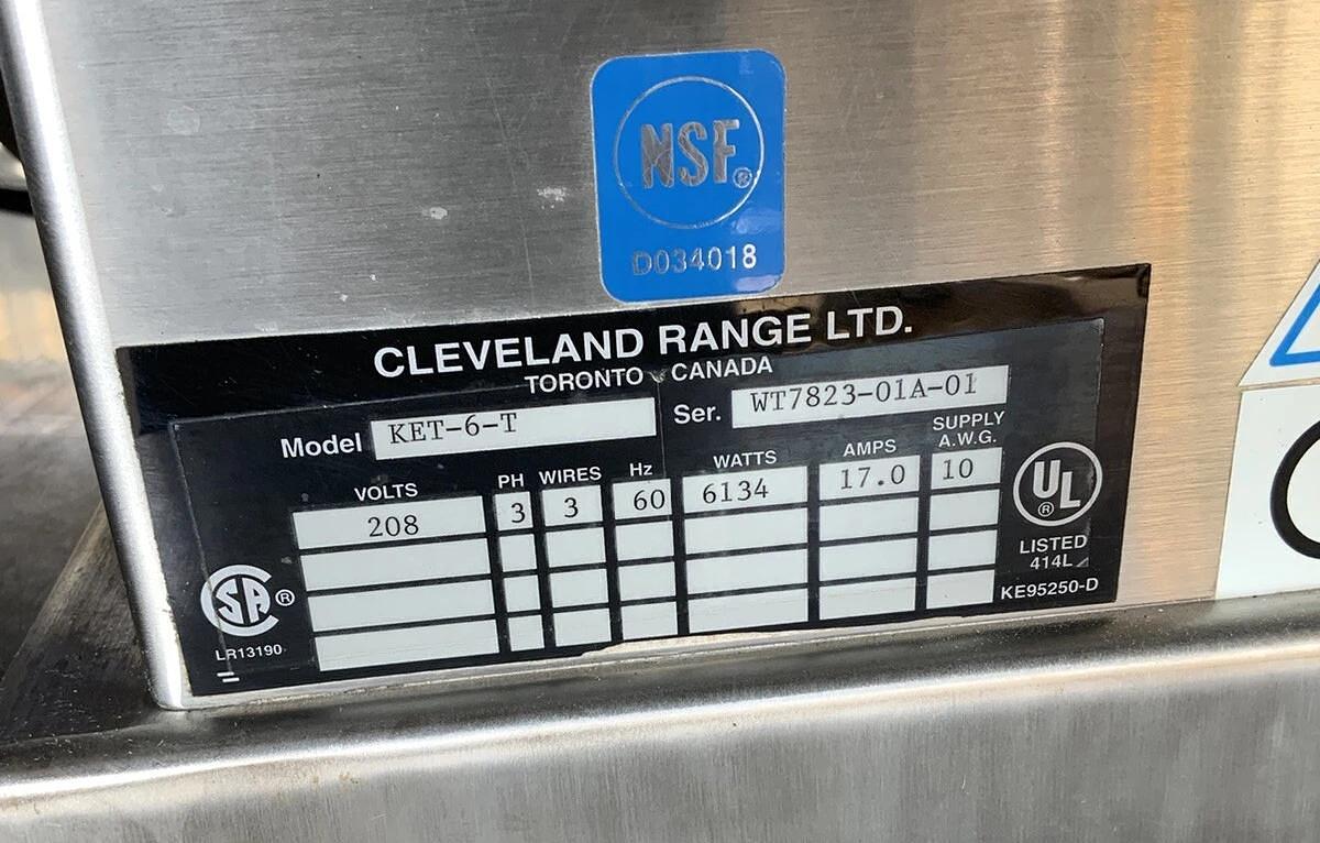 Used Cleveland KET-6-T 6 Gal Steam Soup Fudge Tilt Kettle 2/3 Jacketed 208volts 3ph