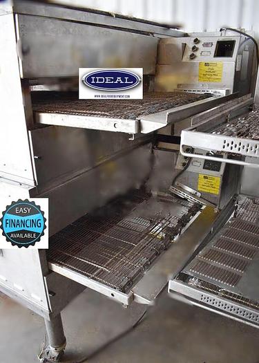 Used Middleby Marshall double stacked conveyor gas pizza ovens