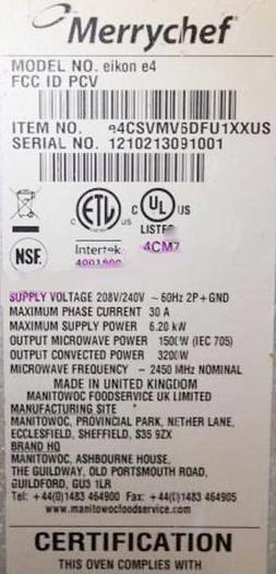 Refurbished MERRYCHEF EIKON E4 FAST BAKE OVEN