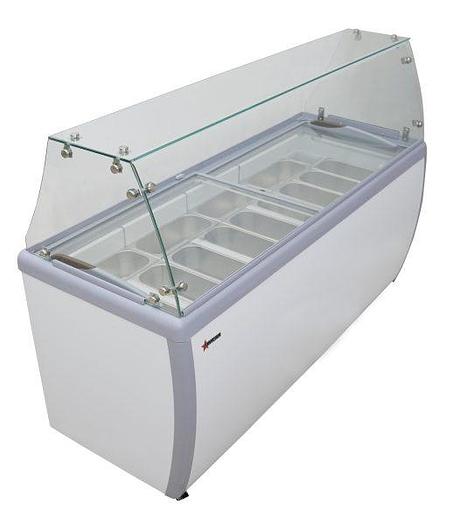 71″ Thirteen Pan Gelato Dipping Cabinet with Flat Sneeze Guard and Pans