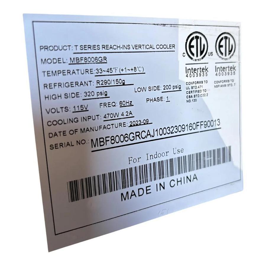 Used Atosa MBF8006GR Upright Refrigerator - 3 Solid Doors