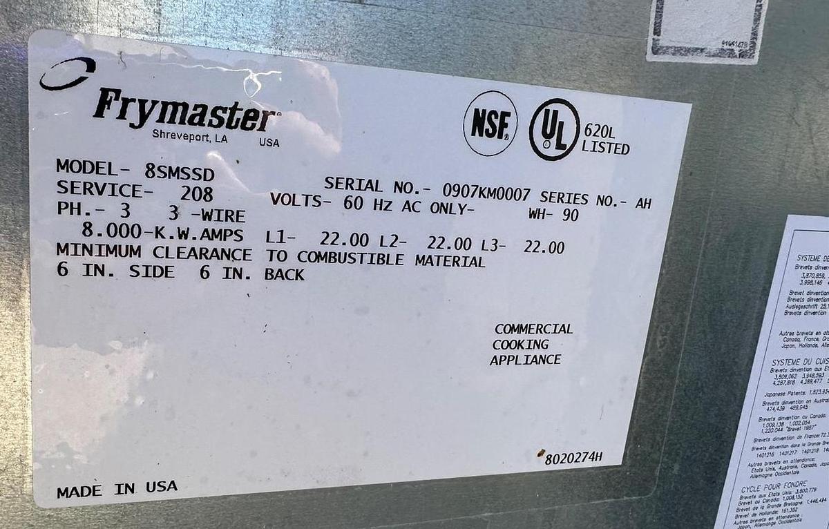 Used Frymaster 8SMS pasta cooker electric - 2 available