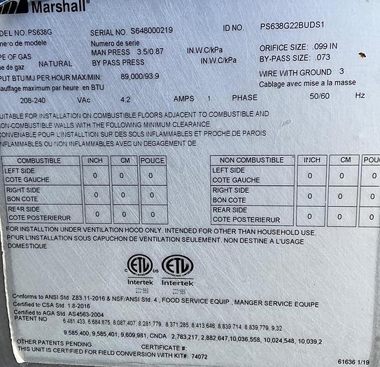Refurbished 2019 Middleby Marshall gas conveyor oven -Model 638G - TRIPLE DECK