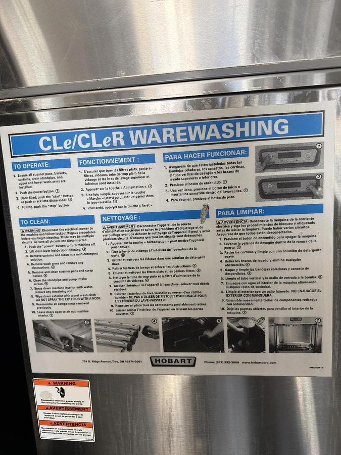 Used Hobart CL44E Commercial Dishwasher Conveyor Dishwasher Rack-Type
