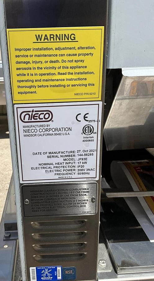 Used Nieco JF93E Electric Broilvection automatic broiler Hamburger Ventless oven - Brand new clearance item