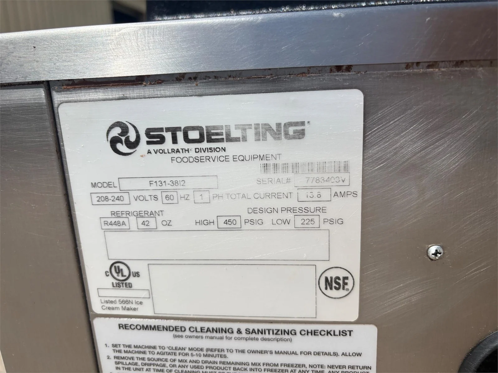 Used Stoelting ice cream machine - Model F131-3812