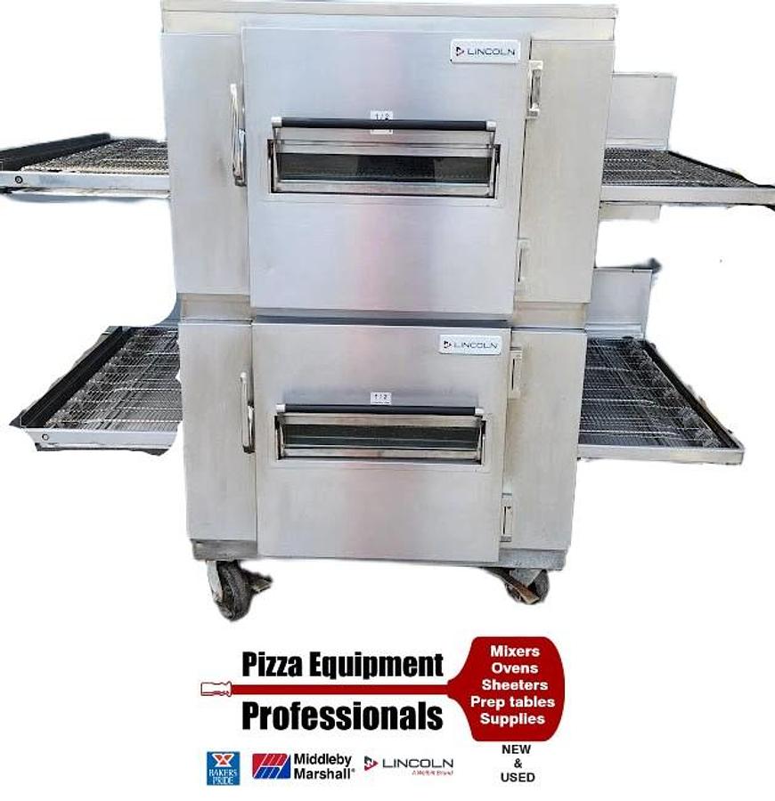 Used Lincoln Impinger 1450 Double Deck Gas Fired Conveyor Pizza Oven - 32" Belt