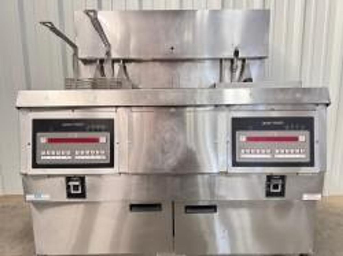 Used Henny Penny 2 Bay Electric Fryer with Filtration & Lift OAE 323