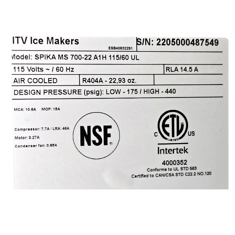 Used ITV Spika MS 700-22 A1H Ice Maker
