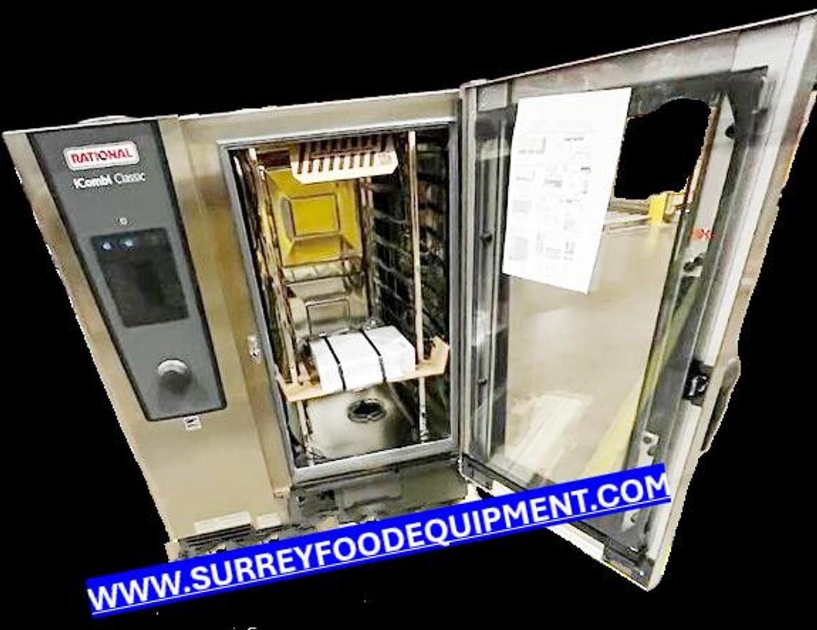 Used Scratch and Dent Rational iCombi Classic 10 Pan Half-Size Electric Combi Oven with Stand and Ventless Condensation Hood - 18.9kW