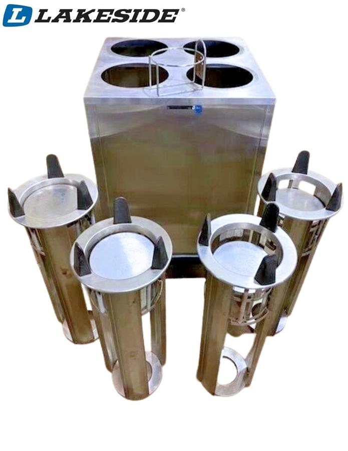 Used Lakeside 4 Slot Plate Holder with Small Basket on Casters