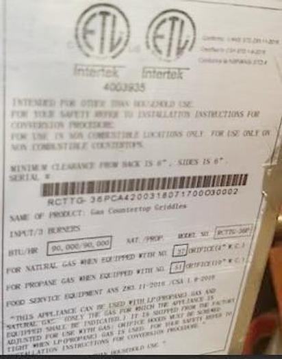 Used 36" gas flat top grill - nice condition