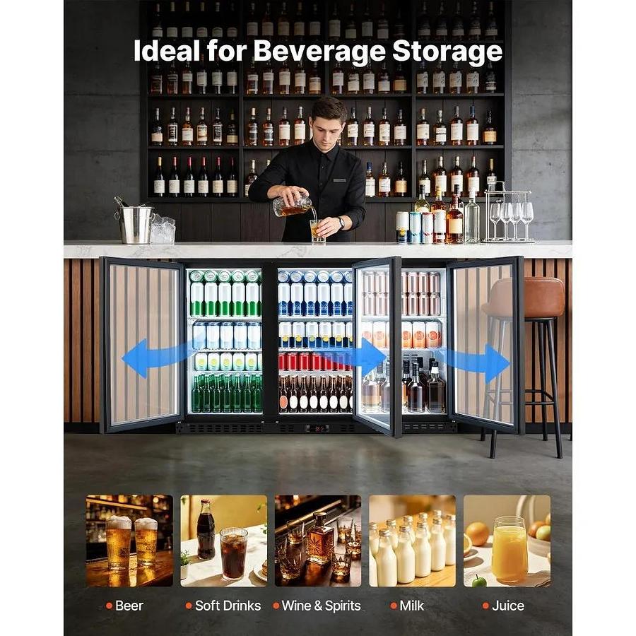 Used Back Bar Cooler, 11.4 Cu.Ft Commercial Beverage Refrigerator with 3 Glass Door, Large Under Counter Fridge w/ LED Lighting, Shelf, Low-E Glass Display Cooler for Store, Lobby, Restaurant, Pub