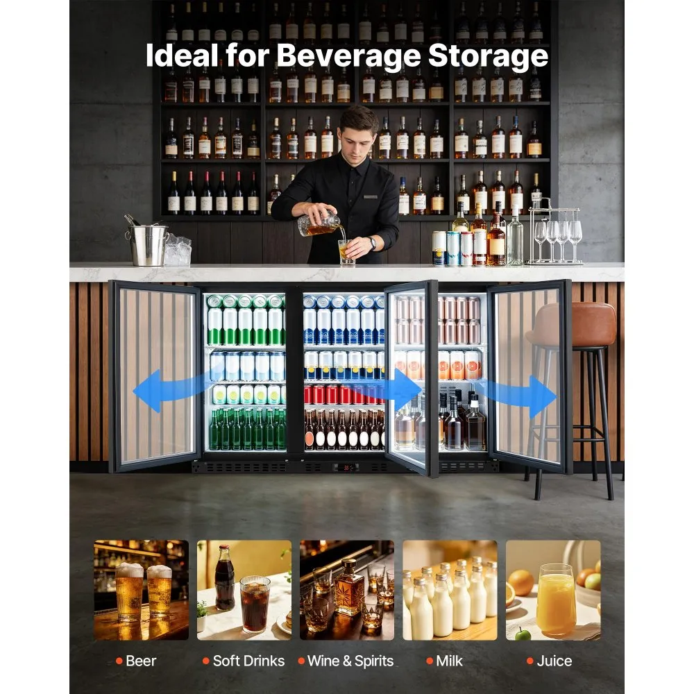Used Back Bar Cooler, 11.4 Cu.Ft Commercial Beverage Refrigerator with 3 Glass Door, Large Under Counter Fridge w/ LED Lighting, Shelf, Low-E Glass Display Cooler for Store, Lobby, Restaurant, Pub