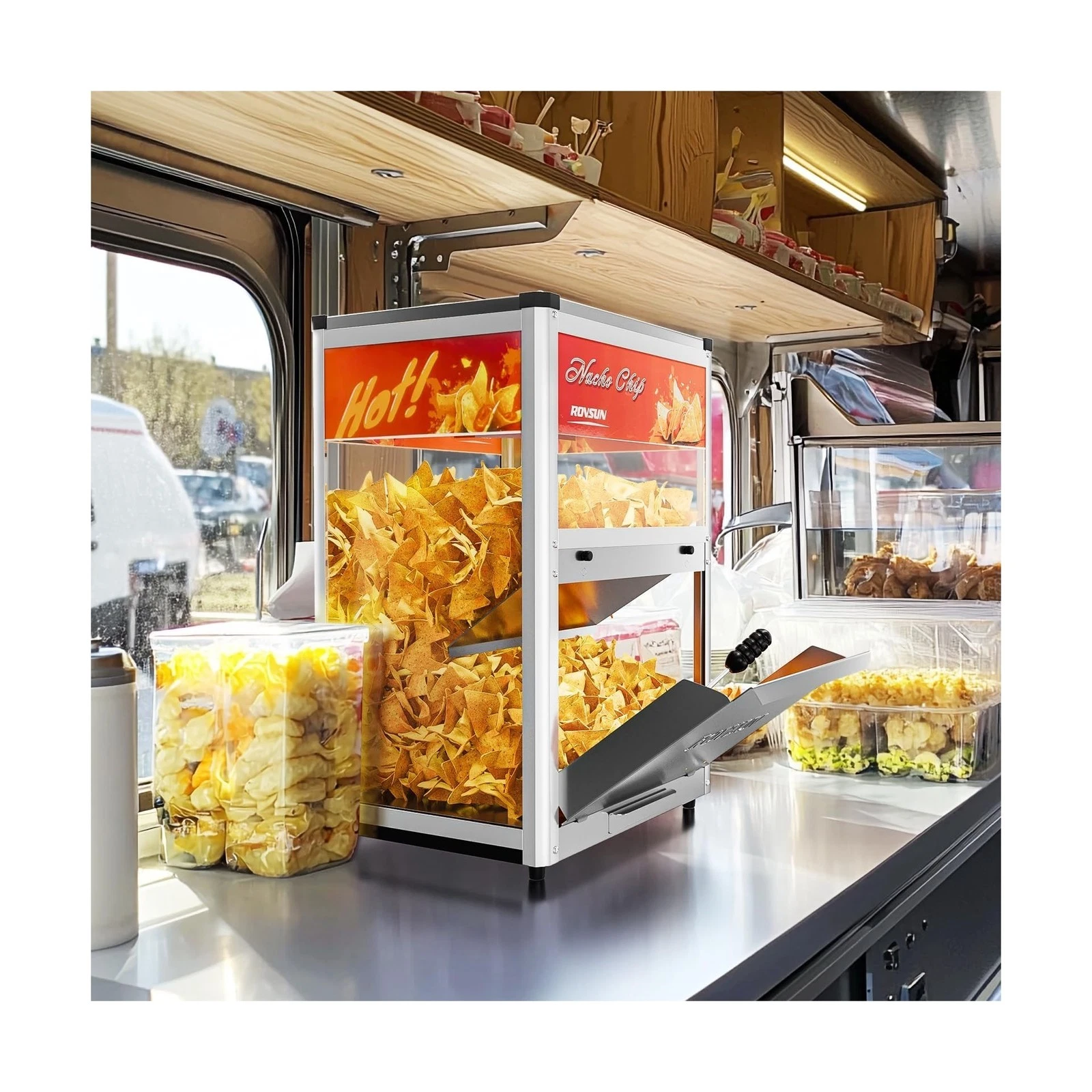 Nacho Machine Food Warmer, Nacho Chip Warmer Countertop Display Case With Light