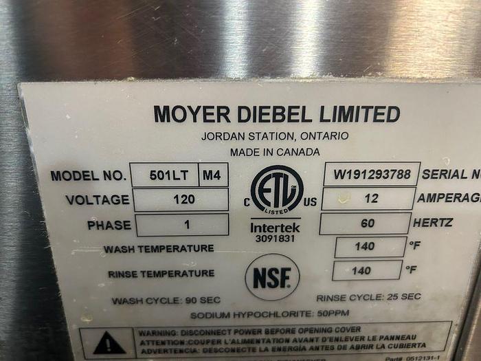 Refurbished Moyer Diebel Low Temperature Undercounter Dishwasher.