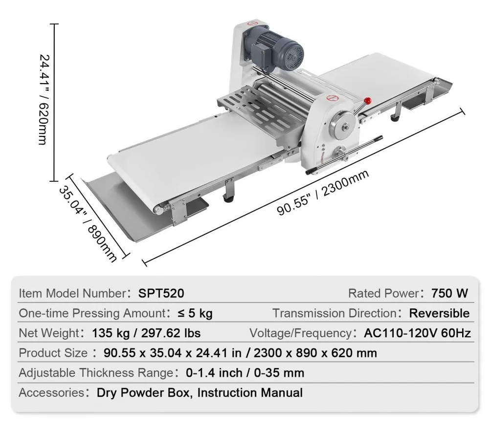 Commercial Dough Sheeter Machine, 19.7-Inch Reversible Puff Pastry Sheeter and Fondant Roller, Electric Dough Roller 0-1.4" Adjustable Thickness, Folding Dough Sheeter for Bakeries, Pastrie