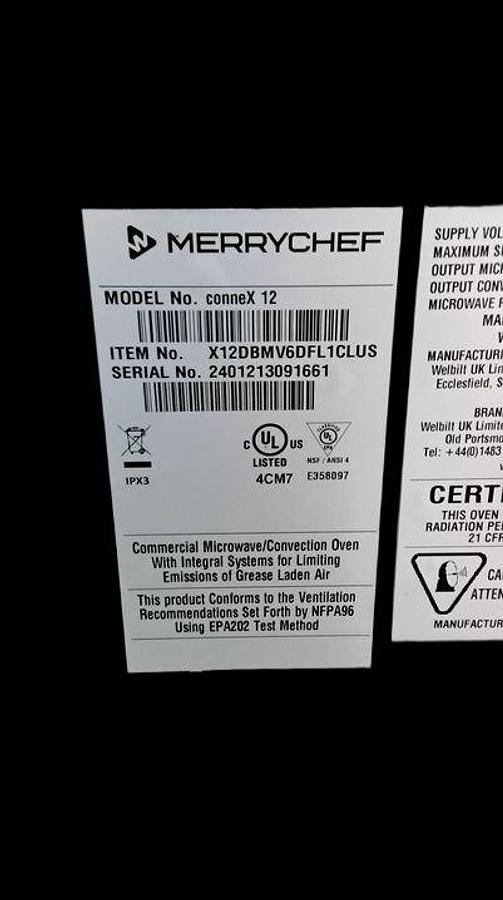Used MERRYCHEF MICROWAVE CONVECTION/IMPINGEMENT OVEN - Connex12  -8 available