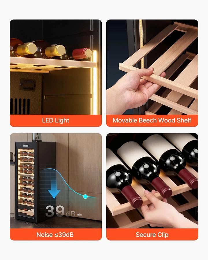 Used 42 Bottle Wine Fridge, Freestanding Wine Cooler Refrigerator, Dual Zone Cooler, 41℉ to 65℉ Adjustable Temp Mini Cellar, Glass Door, For Home Office Bar, Red White Champagne or Sparkling Wines