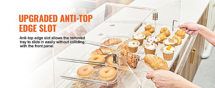 Used Pastry Display Case, 3-Tier Commercial Countertop Bakery Acrylic Display Case - 20.7" wide
