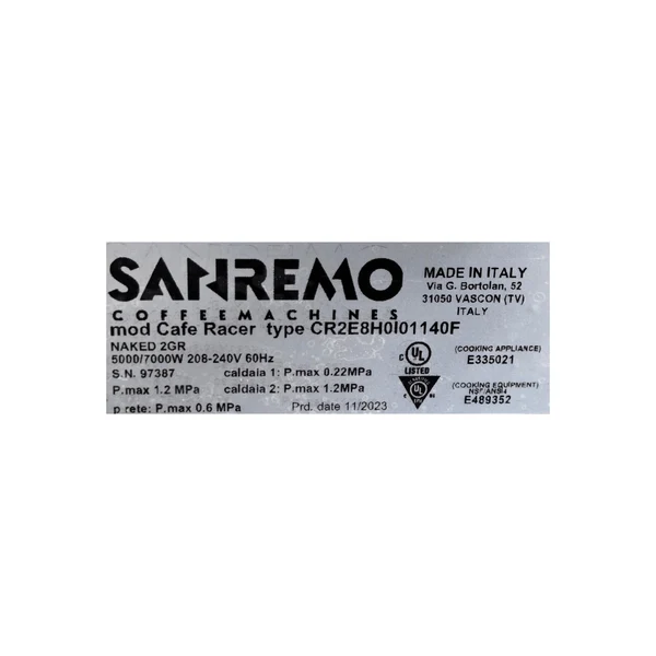 Used Sanremo NAKED 2GR 2 Group Espresso Machine