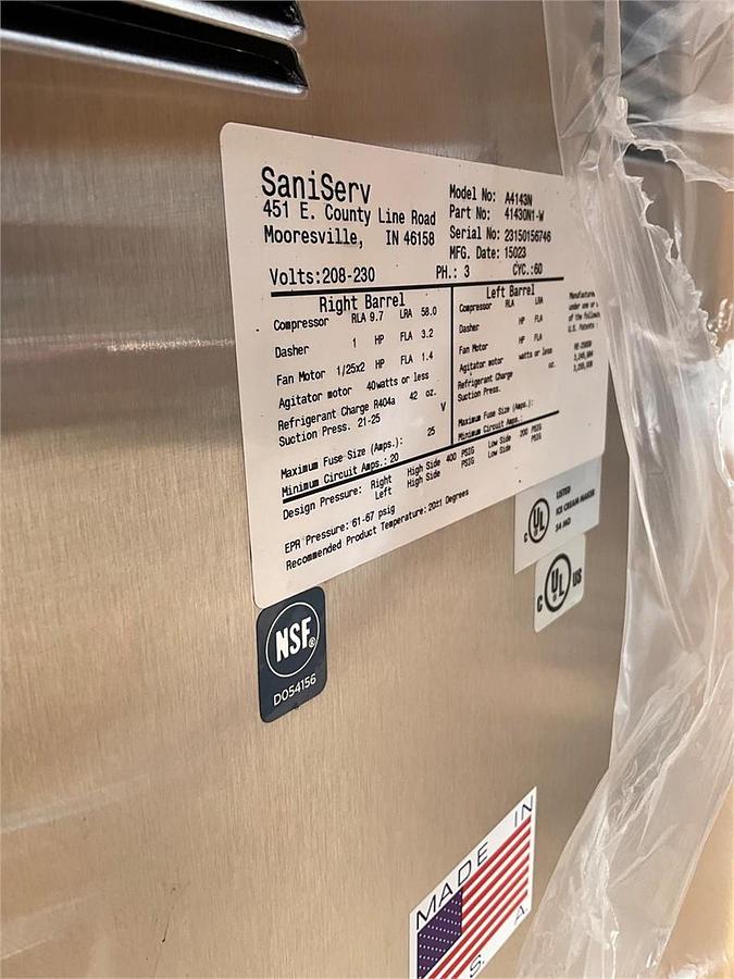New 2023 Saniserv soft serve ice cream machine - NEVER USED -Model A413N