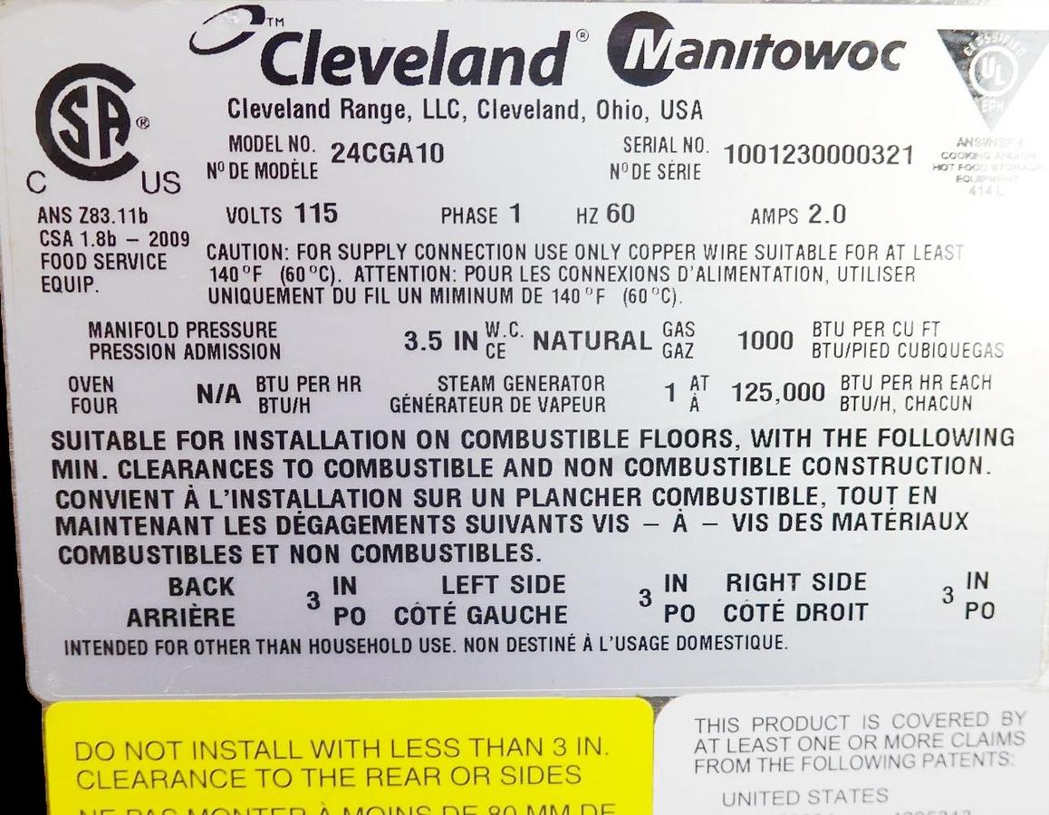 Used CLEVELAND 10 PAN DOUBLE STACKED NATURAL GAS CONVECTION STEAMER MODEL 24CGA10.2