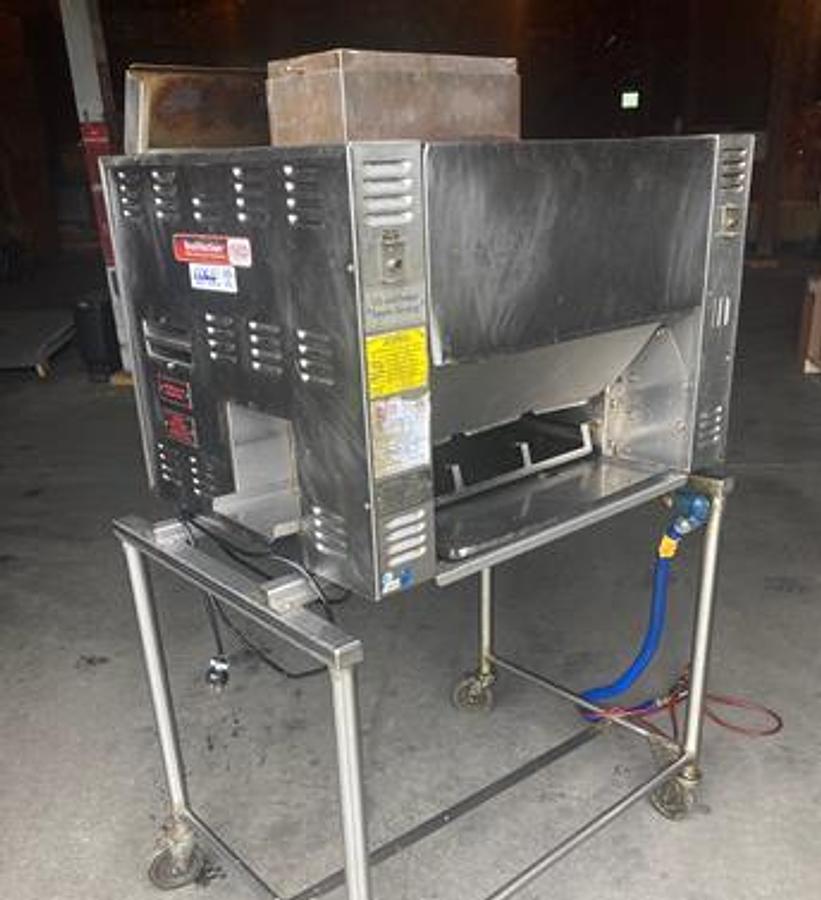 Used Nieco JF63-2G Conveyor Charbroiler on Mobile Stand