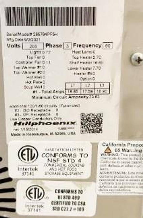 Used 2021 HILL PHOENIX 5FT CHICKEN WARMER