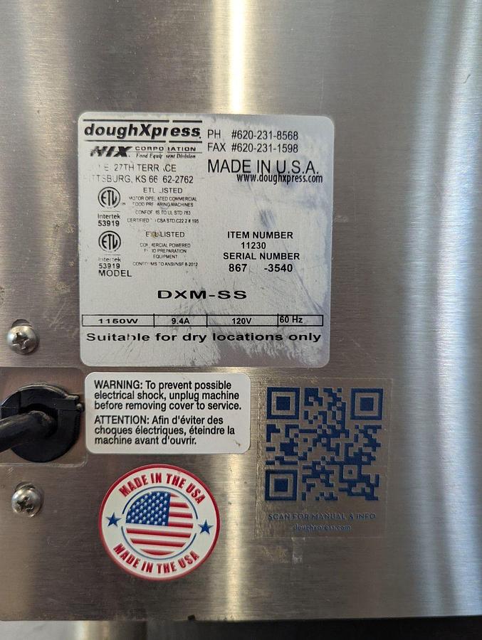 Used Dough Xpress DXS-SS Dough Press