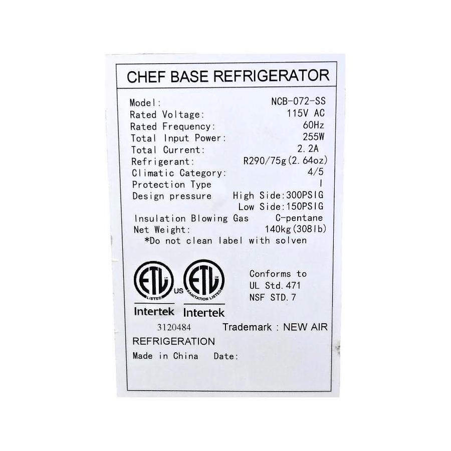 Used New Air NCB-072-SS Refrigerated Chef Base -WARRANTY