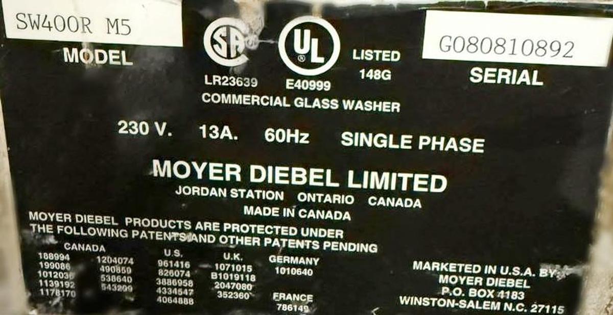 Used 48” Moyer diebel spray way glasswasher 