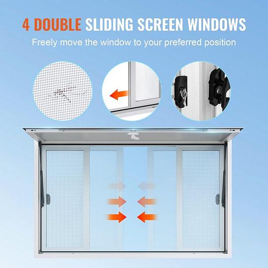 Concession Window 53"x33", Aluminum Alloy Food Truck Service Window with 4 Horizontal Sliding Windows & Awning Door & Drag Hook