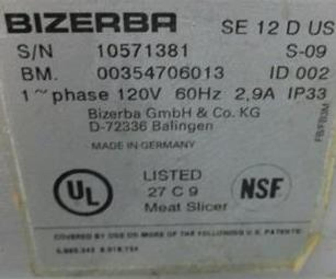 Used Bizerba Model SE 12 D US Automatic/Manual Gravity Meat/Cheese Deli Slicer