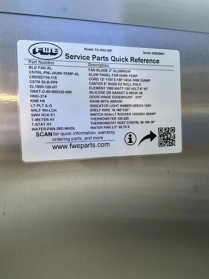 2023FWE Mobile Heated Food Warmer Holding Warming Cabinet TS-1633-36P Pass thru