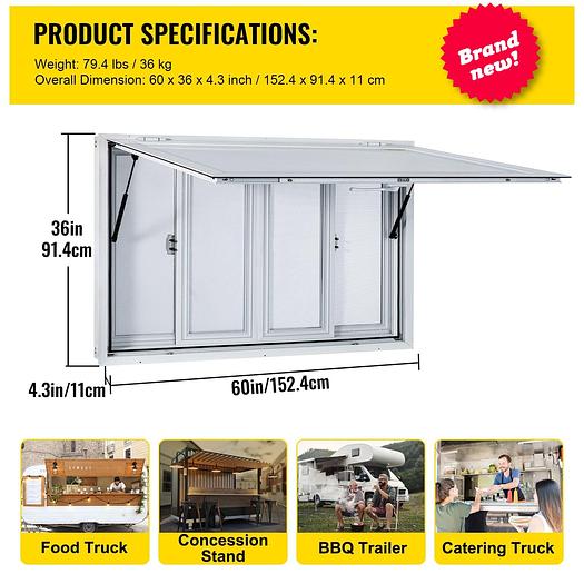 60" X 30" Concession window with awning