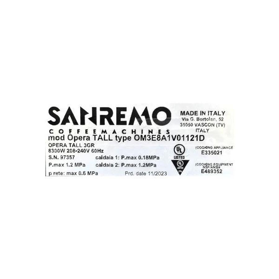 Used Sanremo Opera Tall 2.0 3 Group Espresso Machine - NEVER USED