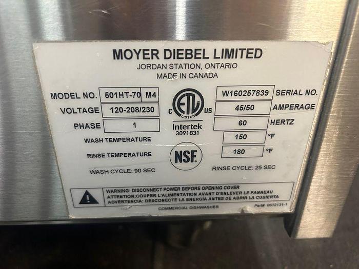 Refurbished Moyer Diebel High Temperature Undercounter Dishwasher
