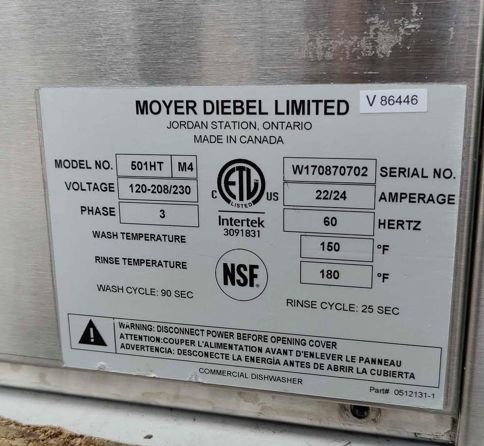 Used Moyer Diebel 601HT M4 Commercial under-counter dishwasher - SEE VIDEO