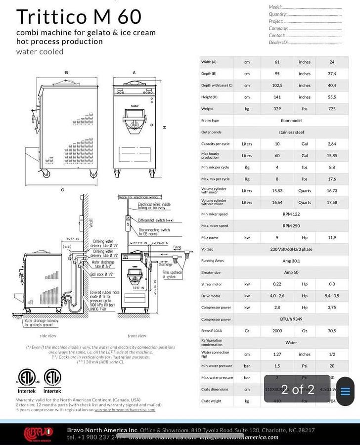 Used Used Brava Trittico 60 Gelato Ice Cream Combo Maker Made in Italy - 4 AVAILABLE
