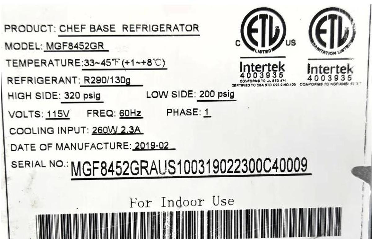 Used Atosa MGF8452GR Chef Base Refrigerator -WARRANTY