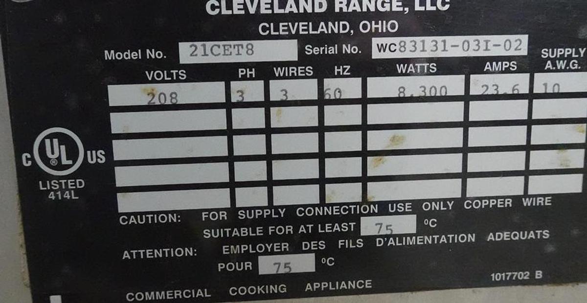 Used CLEVELAND 21CET8 -Counter top steamer