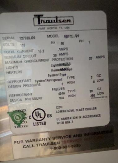 Refurbished Traulsen S.S Blast Chiller Roll In