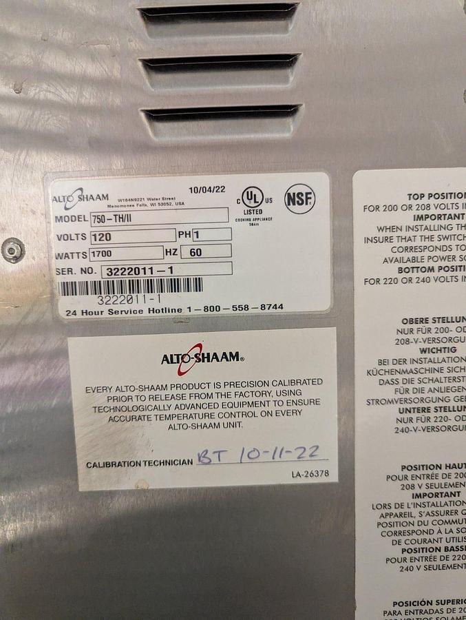 Used Alto Shaam 750-TH/II Undercounter Cook and Hold Oven W/Simple Controls