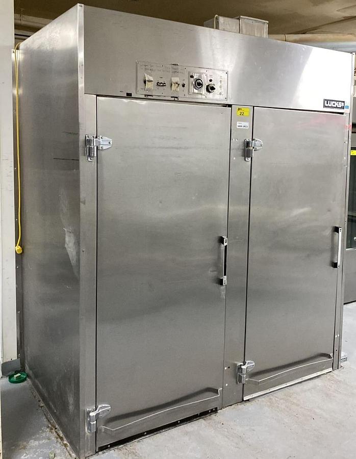 Used LUCKS DR 1/8 STAINLESS STEEL 2 DOOR 80"W X 104"D X 93"H COMMERCIAL ROLL IN BAKERS PROOFER